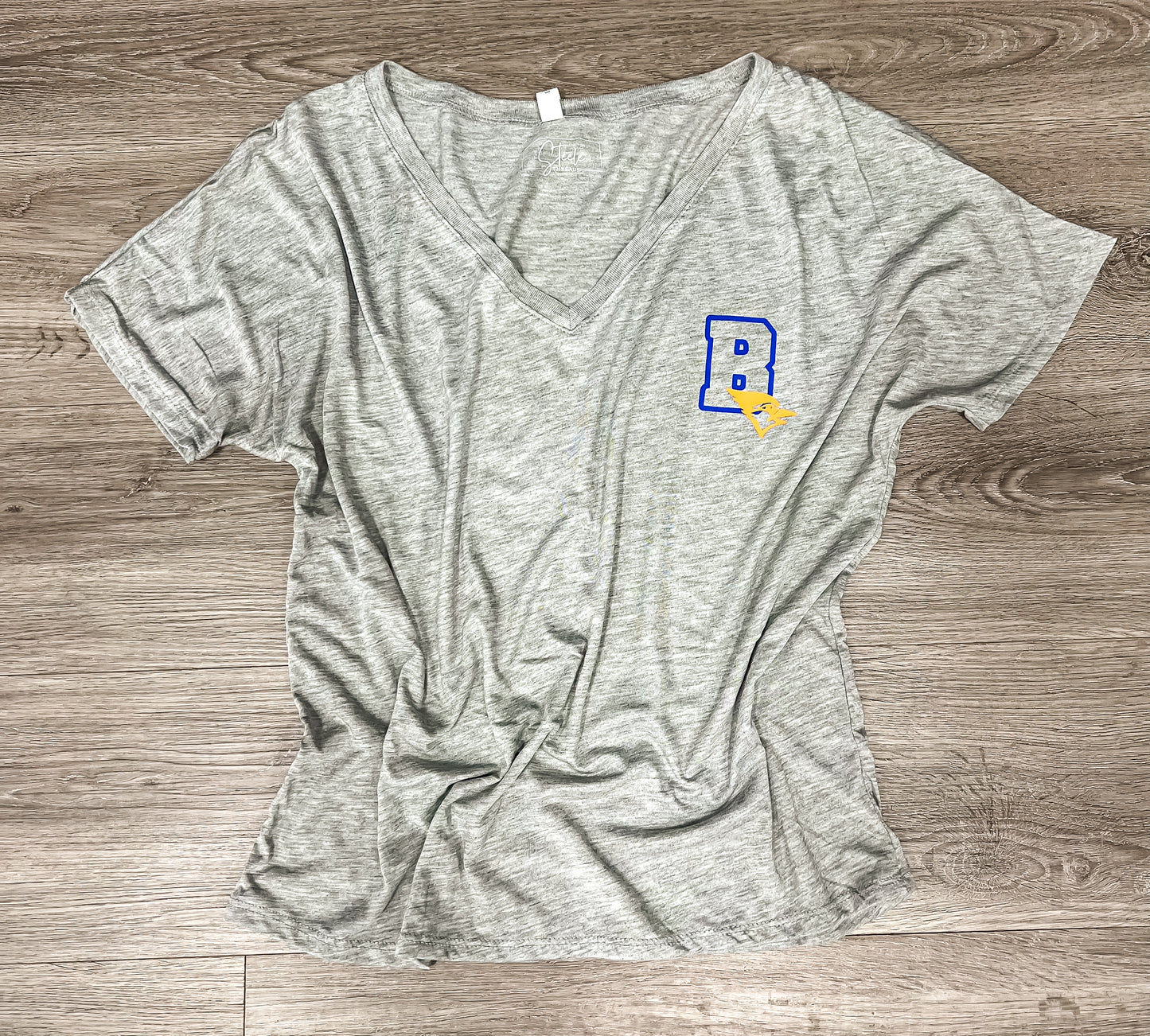 B BlueJay V-neck Tee- Heather Grey