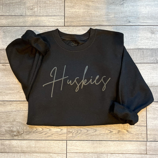 Huskies Script- Black Puff Print