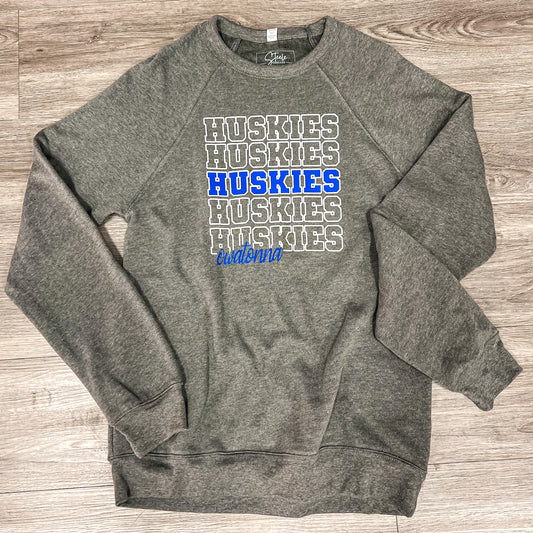 Huskies on Repeat Crew- Grey