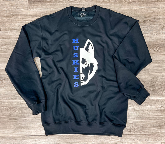 Huskies Half Head Crew- Black